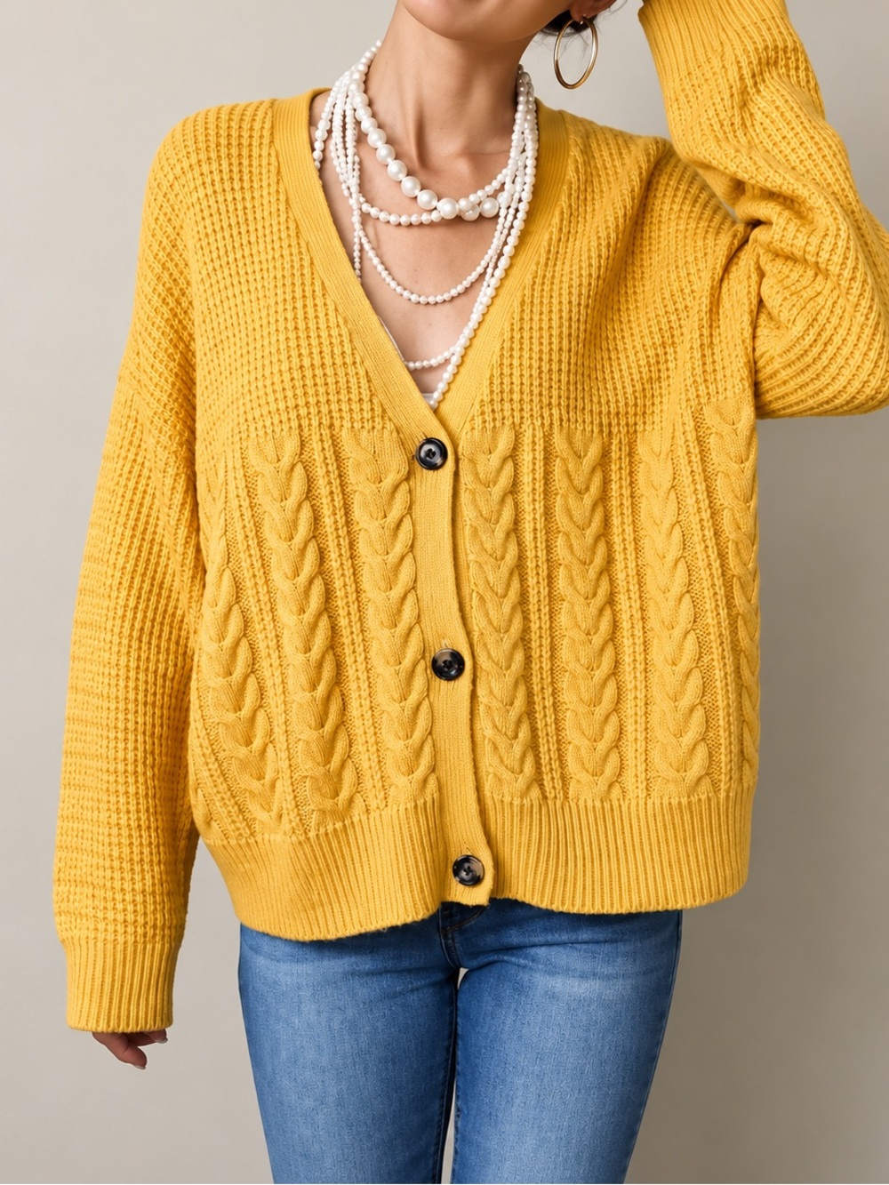 Splendid Large Mustard Yellow Cable Knit Button Front Cardigan Sweater EUC $188